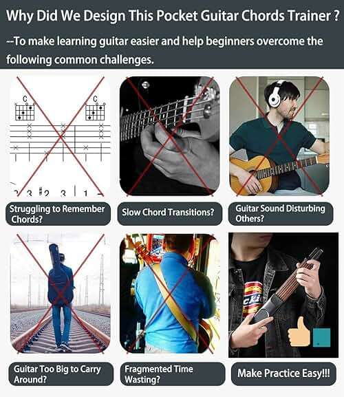 Pocket Guitar Chord Practice Tool, Portable Guitar Neck for Trainer Beginner w/a Rotatable Chords Chart Screen Battery Included - Image 2