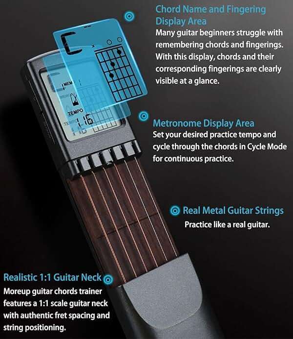 Pocket Guitar Chord Practice Tool, Portable Guitar Neck for Trainer Beginner w/a Rotatable Chords Chart Screen Battery Included - Image 4