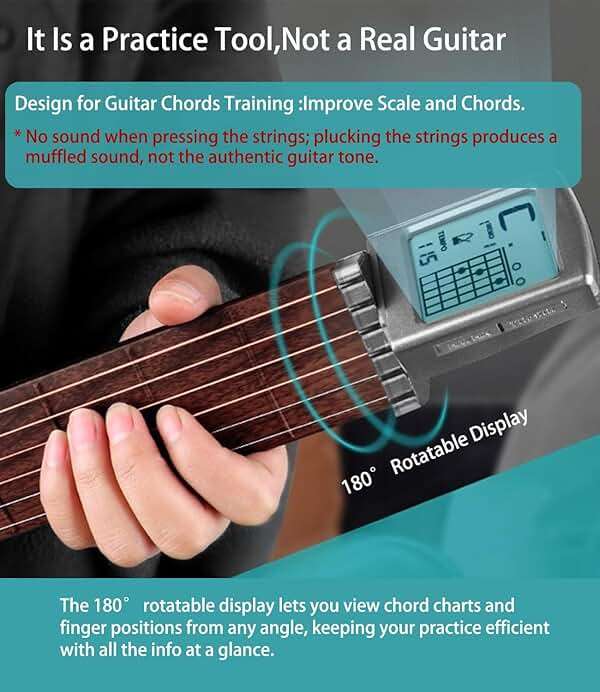 Pocket Guitar Chord Practice Tool, Portable Guitar Neck for Trainer Beginner w/a Rotatable Chords Chart Screen Battery Included - Image 5