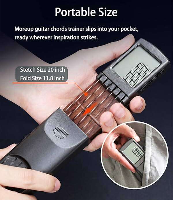 Pocket Guitar Chord Practice Tool, Portable Guitar Neck for Trainer Beginner w/a Rotatable Chords Chart Screen Battery Included - Image 6
