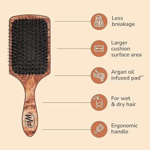 Wet Brush Paddle Hair Brush, Traditional Wood- Ultra-Soft IntelliFlex Detangling Bristles with AquaVent Design For Spreading Hair Treatments Evenly - Pain-Free Hair Brush For Women & Men - Image 4