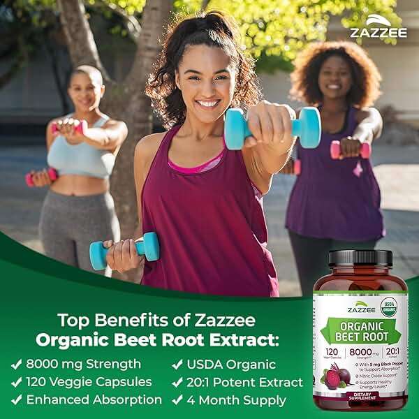 Zazzee USDA Organic Beet Root 20:1 Extract, 120 Vegan Quick Release Capsules, 4 Month Supply, Nitric Oxide Support, Black Pepper Extract for Enhanced Absorption, Certified Kosher, Non-GMO, Made in USA - Image 2