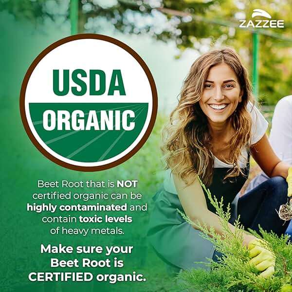 Zazzee USDA Organic Beet Root 20:1 Extract, 120 Vegan Quick Release Capsules, 4 Month Supply, Nitric Oxide Support, Black Pepper Extract for Enhanced Absorption, Certified Kosher, Non-GMO, Made in USA - Image 3