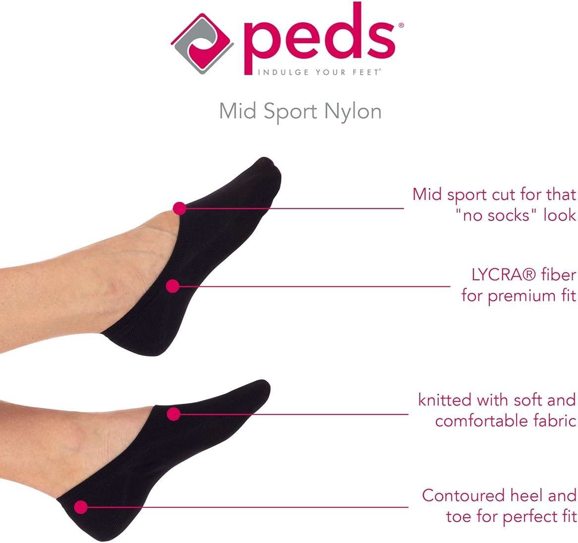 Peds womens Countoured High Cut No Show Socks - Image 2