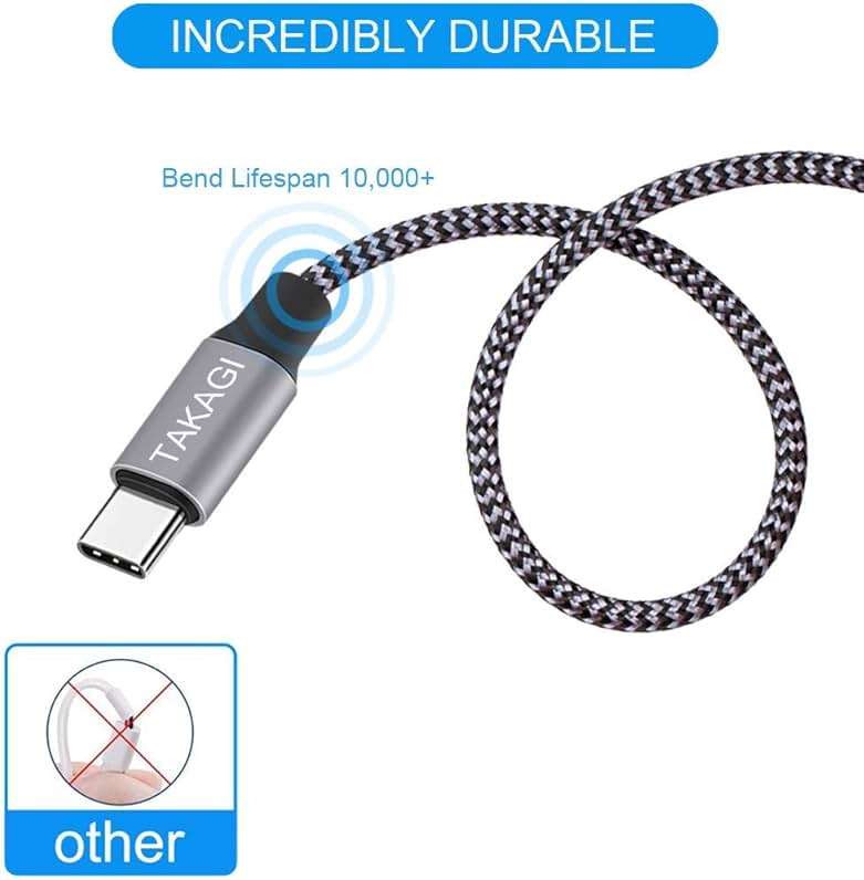 TAKAGI USB to USB C Cable (3Pack 6ft) USB A to Type C Cable Fast Charging Nylon Braided Data Sync Transfer Cord USB C Charger for iPhone 17 Pro Max/17 Air/16e/16 15 Pro/15 Plus/Galaxy S20 S10 Note 20 - Image 3