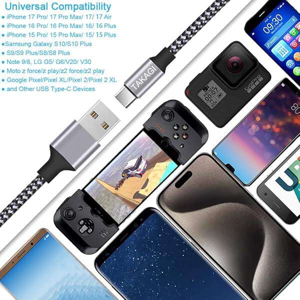 TAKAGI USB to USB C Cable (3Pack 6ft) USB A to Type C Cable Fast Charging Nylon Braided Data Sync Transfer Cord USB C Charger for iPhone 17 Pro Max/17 Air/16e/16 15 Pro/15 Plus/Galaxy S20 S10 Note 20 - Image 7