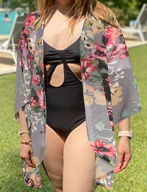 Women's Floral Print Puff Sleeve Kimono Cardigan Loose Cover Up Casual Blouse Tops 2026 - Image 2