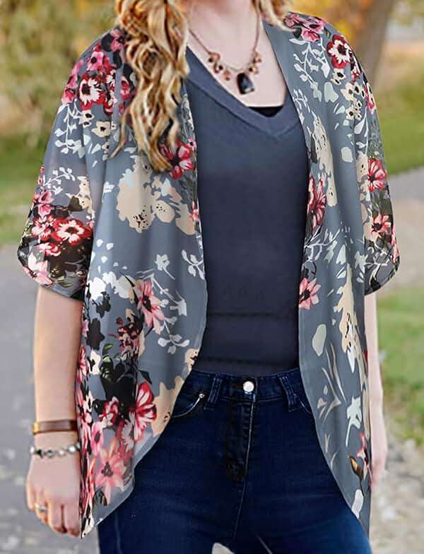 Women's Floral Print Puff Sleeve Kimono Cardigan Loose Cover Up Casual Blouse Tops 2026 - Image 3