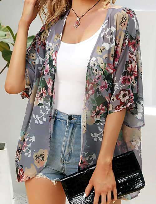 Women's Floral Print Puff Sleeve Kimono Cardigan Loose Cover Up Casual Blouse Tops 2026 - Image 4