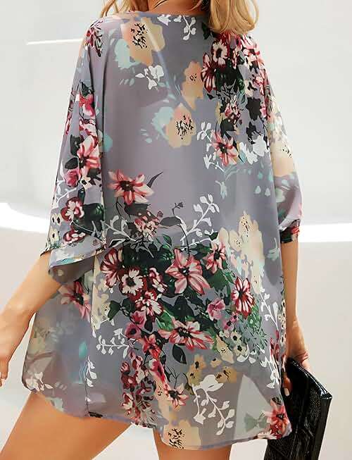 Women's Floral Print Puff Sleeve Kimono Cardigan Loose Cover Up Casual Blouse Tops 2026 - Image 6