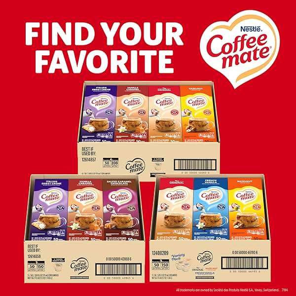 Nestle Coffee mate Creamer Singles Variety Pack, Original, French Vanilla, Hazelnut, Non Dairy, No Refrigeration, 150 Count (Pack of 3) - Image 6
