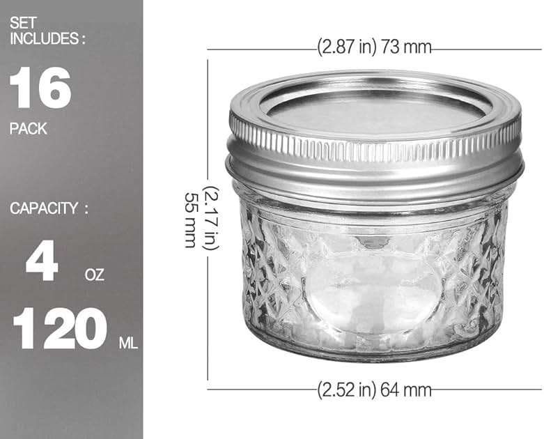 VERONES Mason/Canning Jars, 4 OZ Jelly Jars With Regular Lids and Bands, Ideal for Jam, Honey, Wedding/Shower Favors, DIY Spice Jars, 16 PACK, Extra 16 Lids - Image 2
