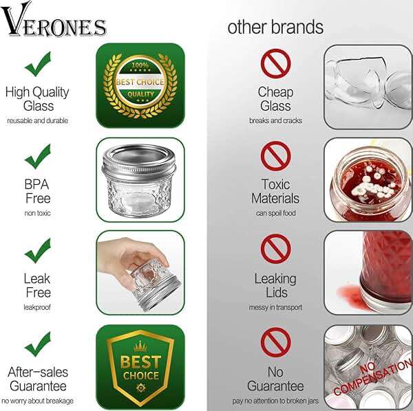 VERONES Mason/Canning Jars, 4 OZ Jelly Jars With Regular Lids and Bands, Ideal for Jam, Honey, Wedding/Shower Favors, DIY Spice Jars, 16 PACK, Extra 16 Lids - Image 5