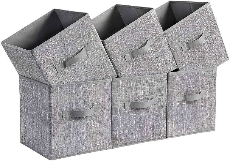 SONGMICS Storage Cubes, 11-Inch Non-Woven Fabric Bins with Double Handles, Set of 6, Closet Organizers for Shelves, Foldable, for Clothes, Cattail Gray UROB26LG - Image 1