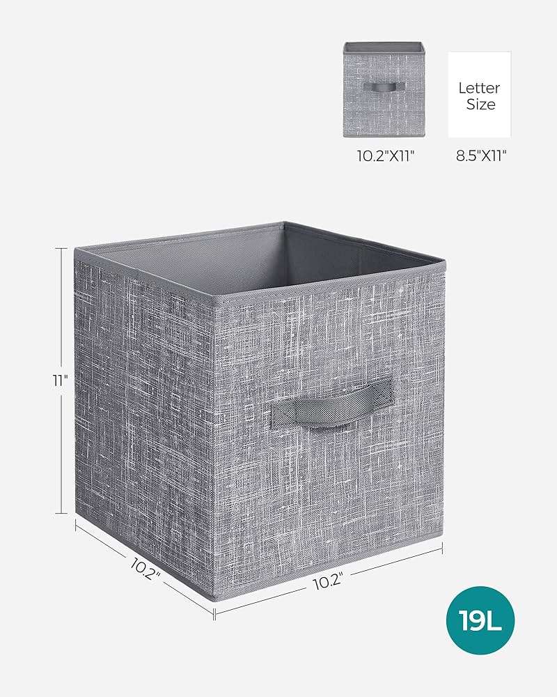 SONGMICS Storage Cubes, 11-Inch Non-Woven Fabric Bins with Double Handles, Set of 6, Closet Organizers for Shelves, Foldable, for Clothes, Cattail Gray UROB26LG - Image 3