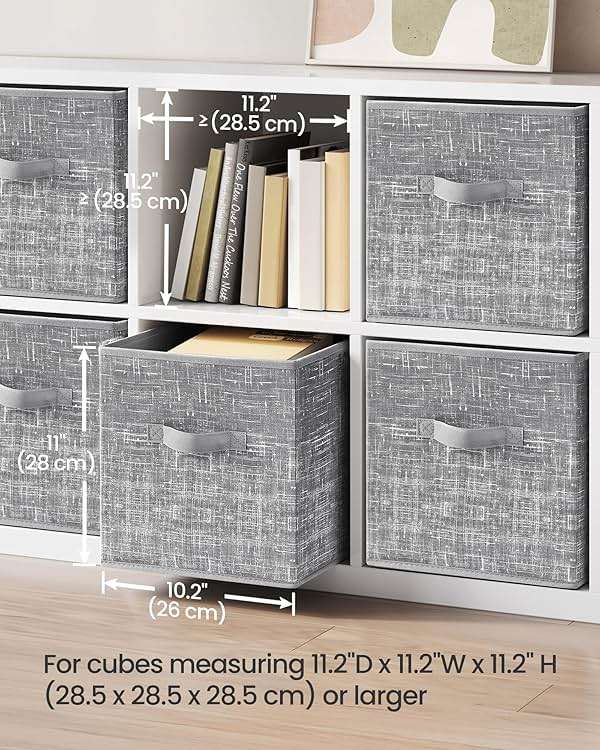 SONGMICS Storage Cubes, 11-Inch Non-Woven Fabric Bins with Double Handles, Set of 6, Closet Organizers for Shelves, Foldable, for Clothes, Cattail Gray UROB26LG - Image 4