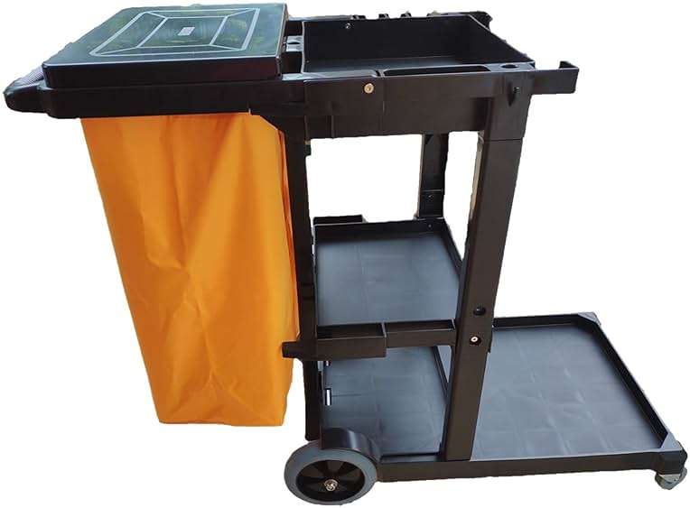Simpli-Magic Janitorial Cart, 330 lbs Capacity – 3-Shelf Commercial Housekeeping Cleaning Cart on Wheels, 25 Gallon Bag with Lid – Stable, Smooth Movement - Image 2
