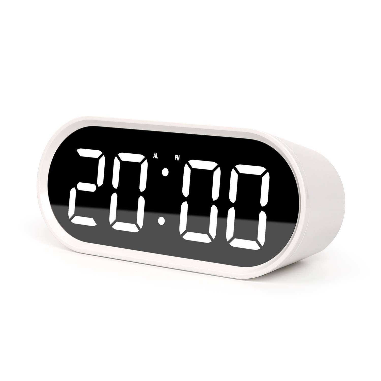 mooas Pop Mirror Digital Alarm Clock, LED Desk Clock with Nightlight, Snooze, Indoor Temperature, Battery Operated Small Size Clock for Kids Girls Bedroom Livingroom Office (White) - Image 1