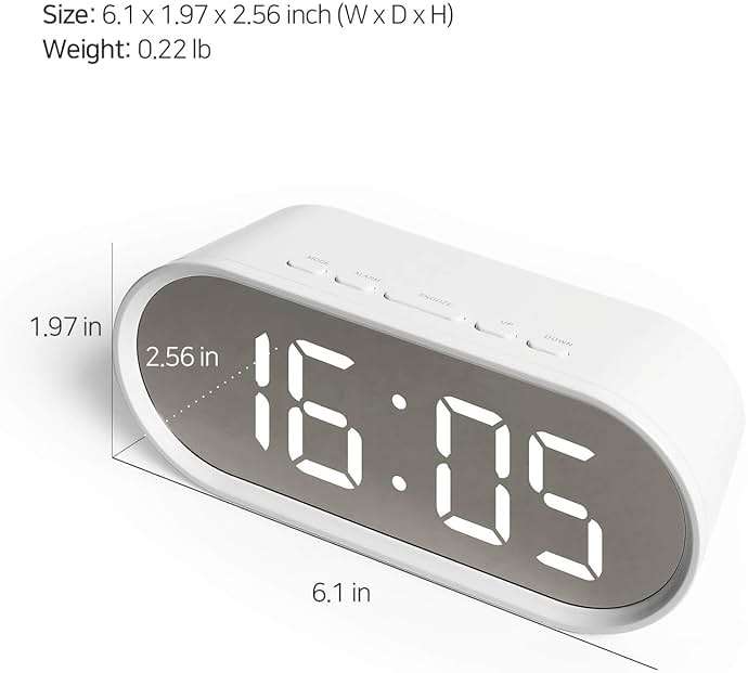 mooas Pop Mirror Digital Alarm Clock, LED Desk Clock with Nightlight, Snooze, Indoor Temperature, Battery Operated Small Size Clock for Kids Girls Bedroom Livingroom Office (White) - Image 3