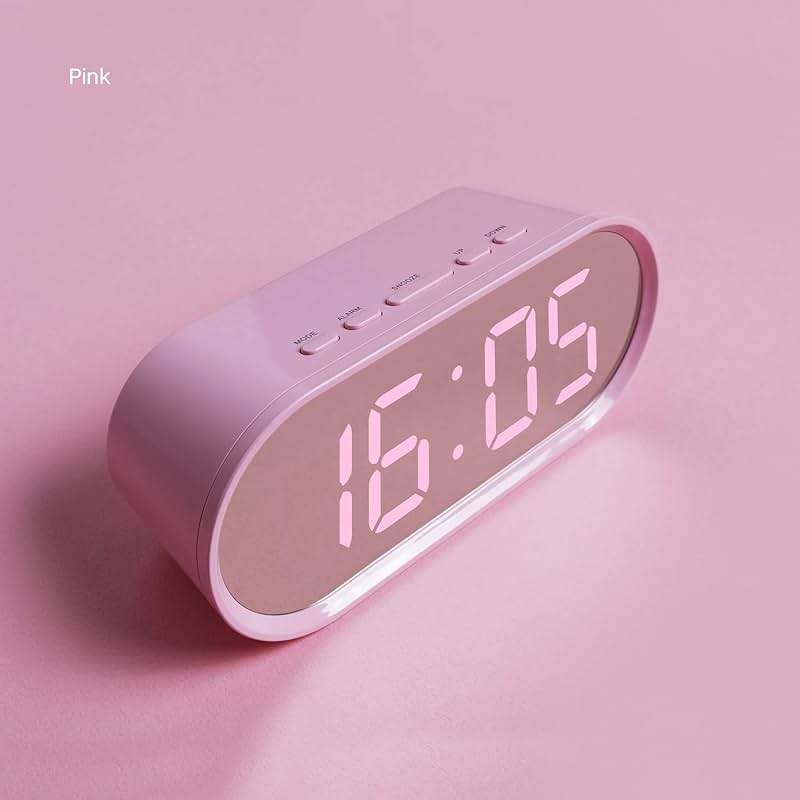 mooas Pop Mirror Digital Alarm Clock, LED Desk Clock with Nightlight, Snooze, Indoor Temperature, Battery Operated Small Size Clock for Kids Girls Bedroom Livingroom Office (White) - Image 5