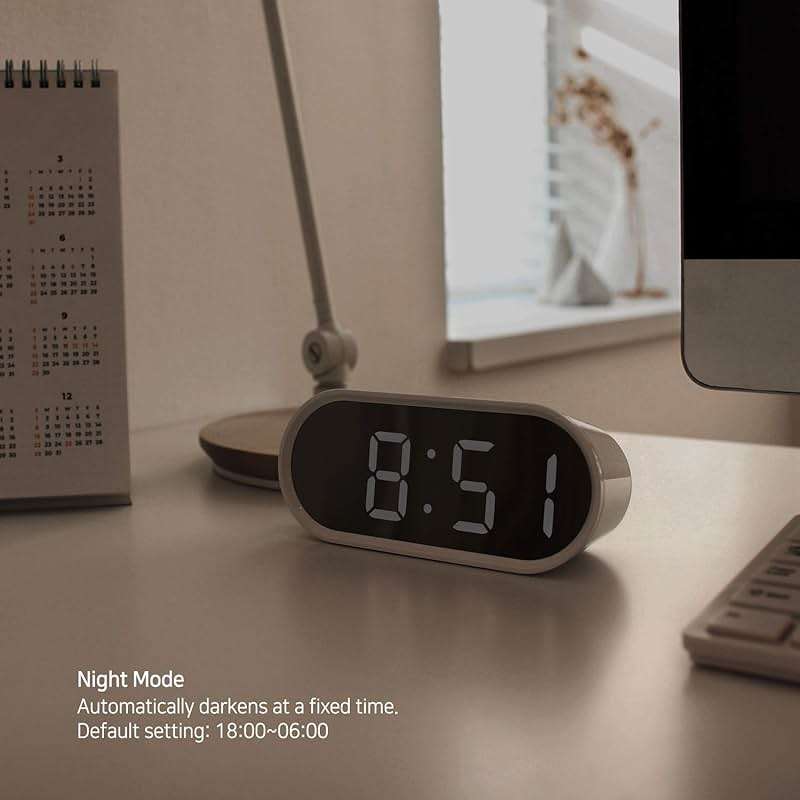 mooas Pop Mirror Digital Alarm Clock, LED Desk Clock with Nightlight, Snooze, Indoor Temperature, Battery Operated Small Size Clock for Kids Girls Bedroom Livingroom Office (White) - Image 6