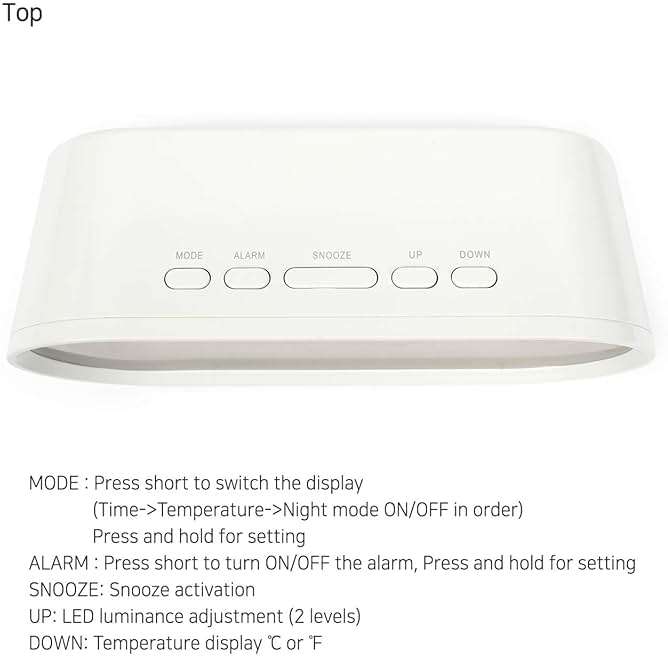 mooas Pop Mirror Digital Alarm Clock, LED Desk Clock with Nightlight, Snooze, Indoor Temperature, Battery Operated Small Size Clock for Kids Girls Bedroom Livingroom Office (White) - Image 7