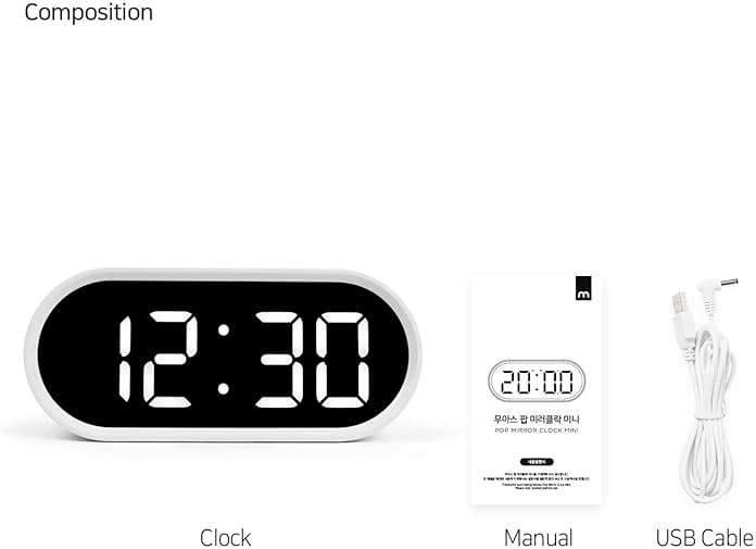 mooas Pop Mirror Digital Alarm Clock, LED Desk Clock with Nightlight, Snooze, Indoor Temperature, Battery Operated Small Size Clock for Kids Girls Bedroom Livingroom Office (White) - Image 9