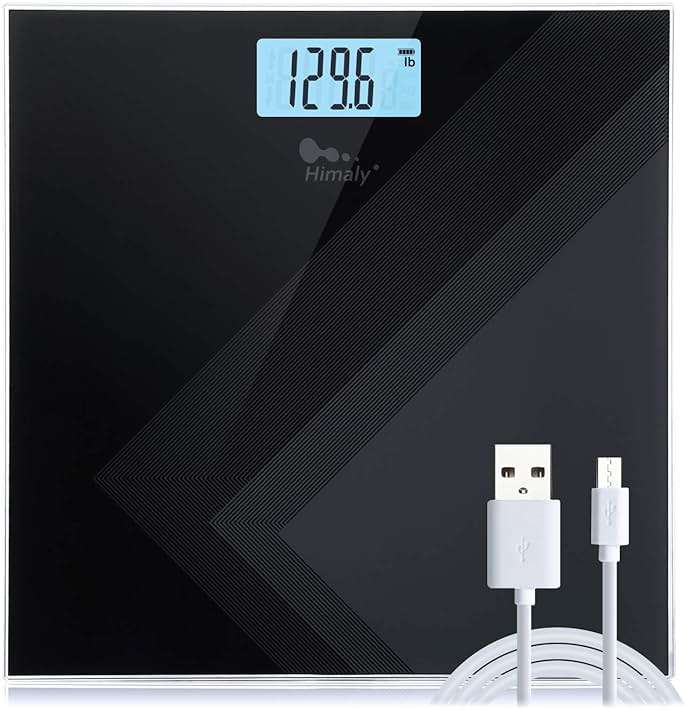 himaly Digital Body Weight Scale, Type C Rechargeable Bathroom Scale with Step-On Technology, Back Light Display, Digital Weight Scale, 400Ibs/180kg Capacity, 6mm Tempered Glass - Image 1