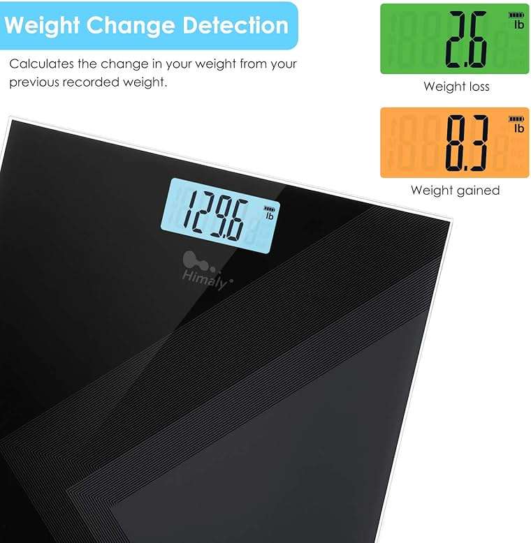 himaly Digital Body Weight Scale, Type C Rechargeable Bathroom Scale with Step-On Technology, Back Light Display, Digital Weight Scale, 400Ibs/180kg Capacity, 6mm Tempered Glass - Image 4