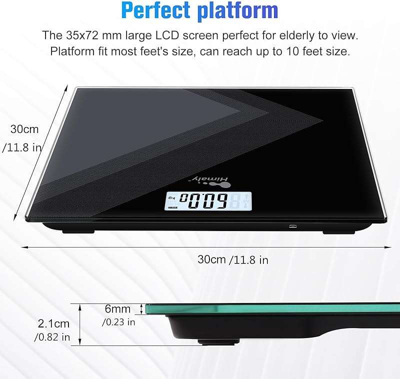 himaly Digital Body Weight Scale, Type C Rechargeable Bathroom Scale with Step-On Technology, Back Light Display, Digital Weight Scale, 400Ibs/180kg Capacity, 6mm Tempered Glass - Image 5