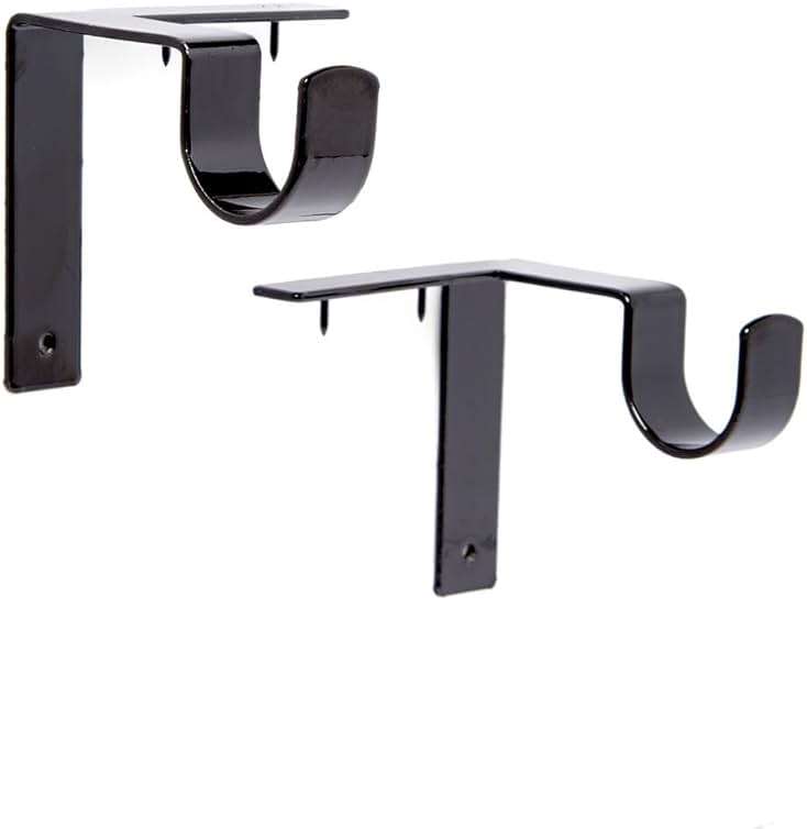 Kwik-Hang Single Curtain Rod Brackets – No Drill, No Damage – Perfect Curtains Every Time – 1” Black - Image 1
