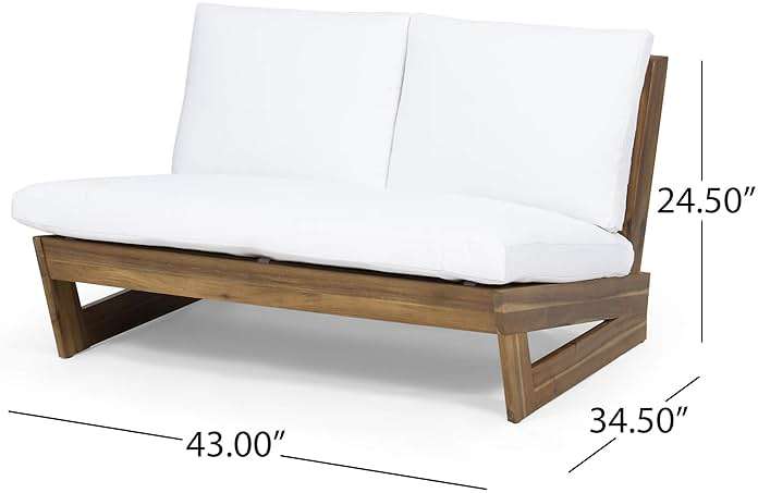 Great Deal Furniture Kaitlyn Outdoor Acacia Wood Loveseat with Cushions, Teak and White - Image 2
