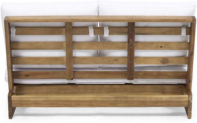 Great Deal Furniture Kaitlyn Outdoor Acacia Wood Loveseat with Cushions, Teak and White - Image 6