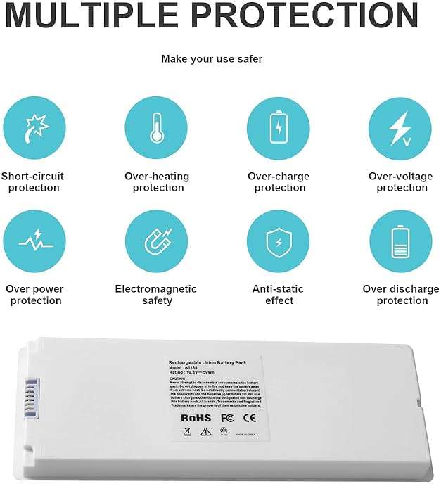 ARyee 59Wh 10.8V A1185 Laptop Battery Replacement for Apple MacBook 13 A1181 MA561 MA254 MA255 MB402 MB061 MB062 (Mid/Late 2006, Mid/Late 2007, Early/Late 2008, Early/Mid 2009) - Image 4