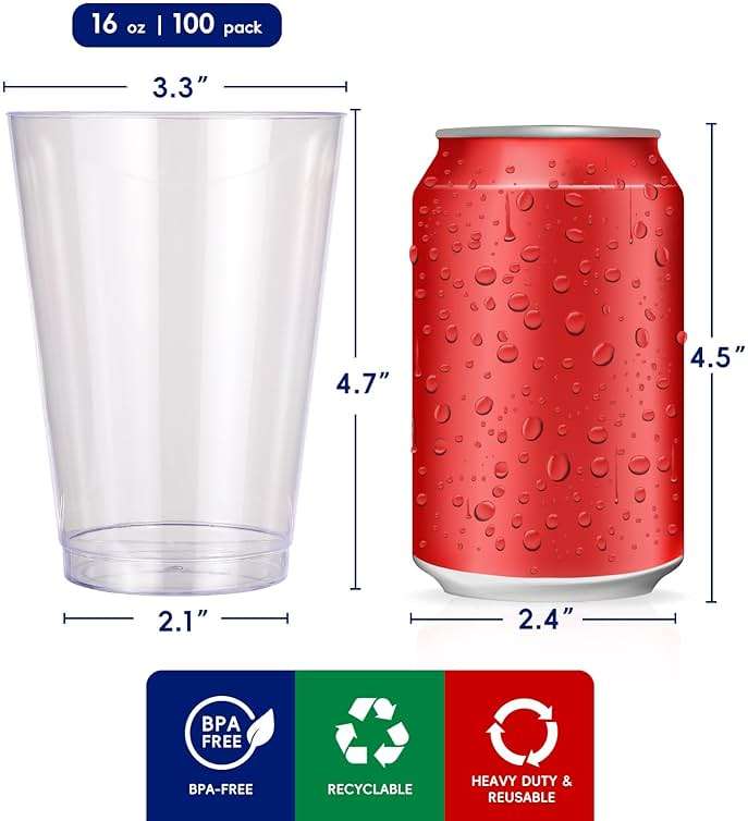 JOLLY CHEF 16 oz Clear Disposable Plastic Cups, 100 Pack Heavy-duty Plastic Cups Tumblers,Perfect for for Halloween, Christmas, and Thanksgiving Parties - Image 3