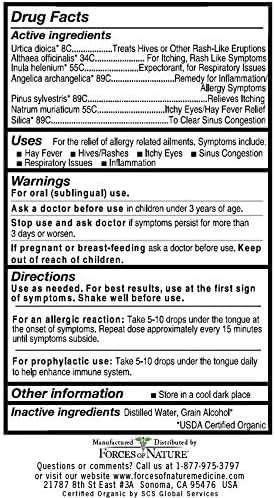 Forces of Nature Allergy Relief, Organic Maximum Strength Homeopathic Medicine, 0.34 Fl Oz, Immune Support & Multi Symptom Relief from Indoor & Outdoor Allergies, Runny Nose, Itchy Eyes, Non-Drowsy - Image 3
