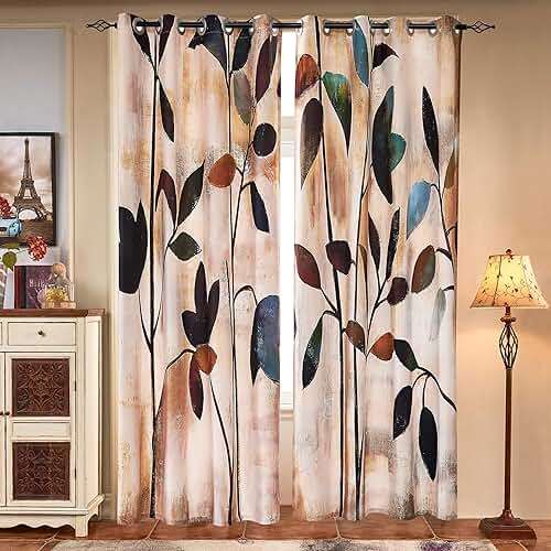 SUBRTEX Light Flitering Curtains 52Wx84L, Room Darkening Vibrant Floral Drapes, 50% Blackout, Semi Sheer Boho Farmhouse Curtains for Living Room, Brown - Image 5