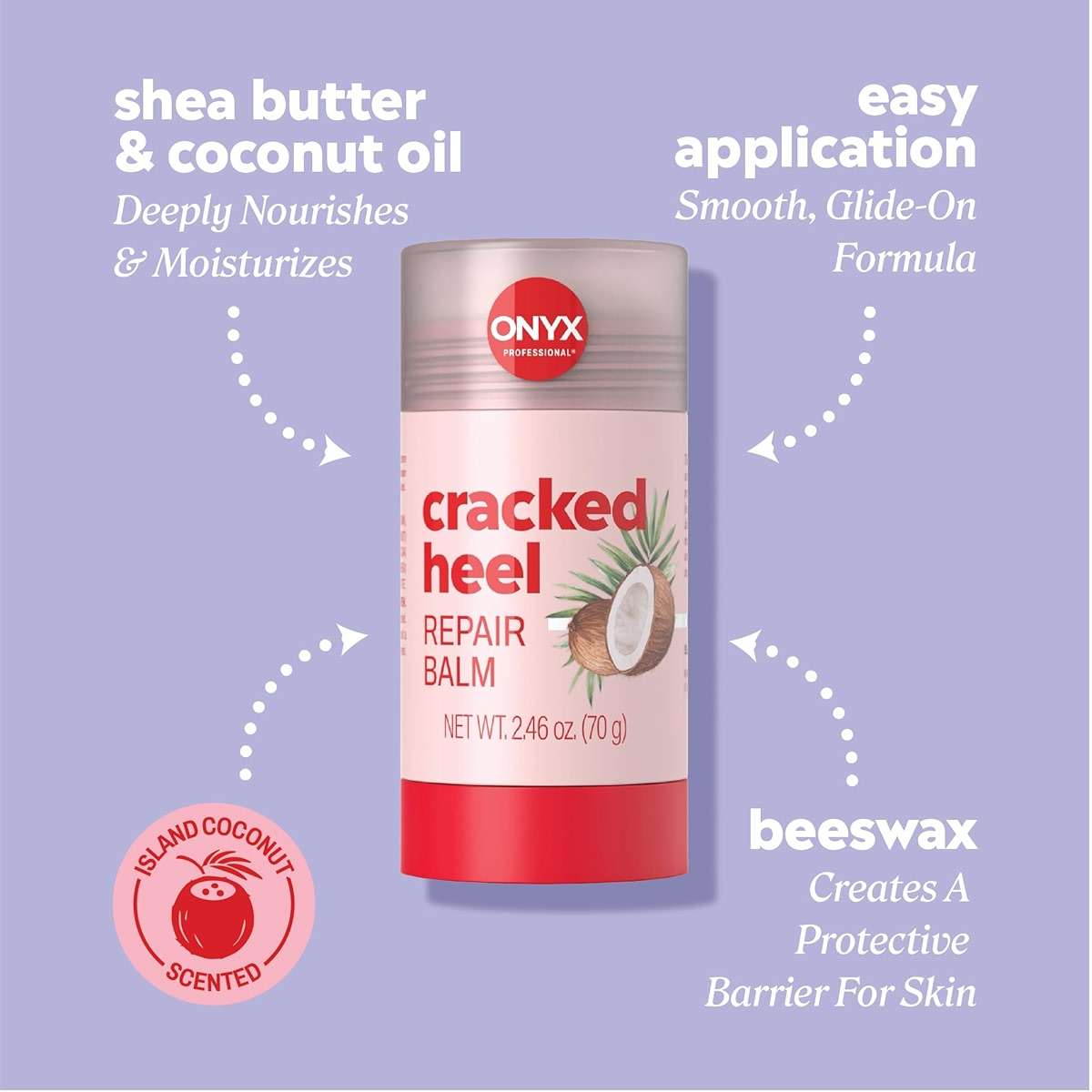 Onyx Professional Cracked Heel Repair Balm Stick for Dry Cracked Feet Treatment, Coconut Scent, 1 pack - Moisturizing Foot Balm, Rolls On, Cracked Heel Treatment - Image 3