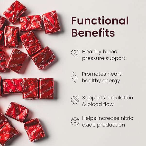 HumanN SuperBeets Heart Chews, Beet Root Powder Support Energy Supplement, Nitric Oxide and Blood Pressure Support, Grape Seed Extract & Non-GMO, Heart Health, Pomegranate Berry Flavor, 60 Count - Image 2