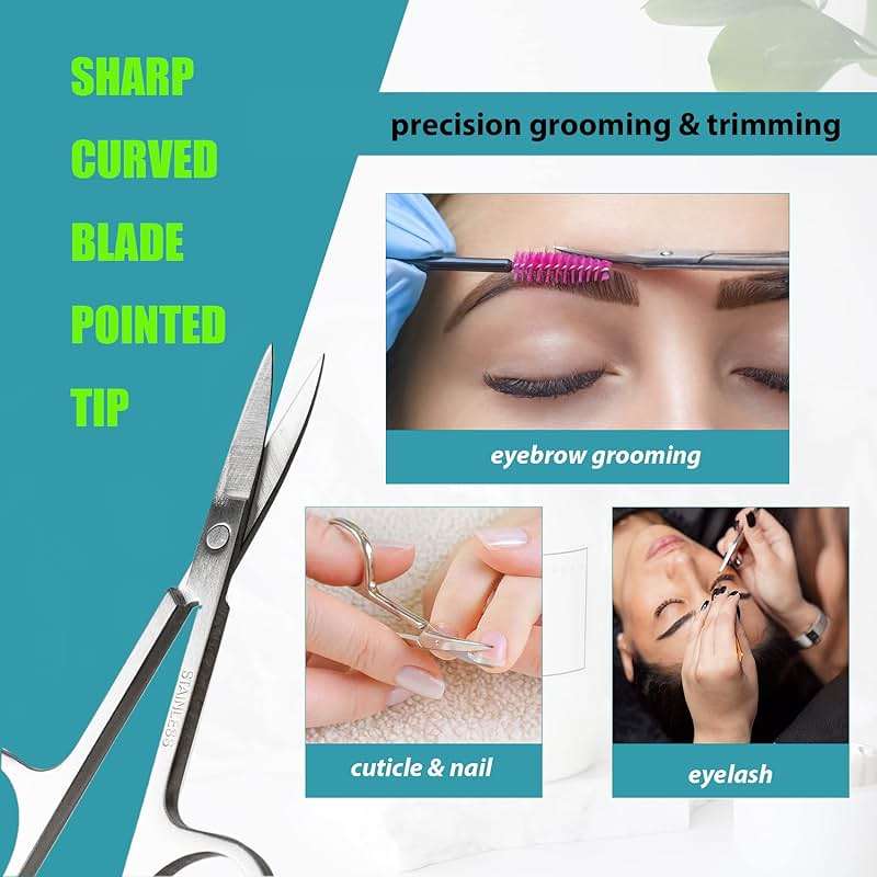 Facial Hair Small Grooming Scissors For Men Women - Eyebrow, Nose Hair, Mustache, Beard, Eyelashes, Ear Trimming Kit - Curved and Rounded Safety Tip Clippers For Hair Cutting - 2PCS Silver - Image 8
