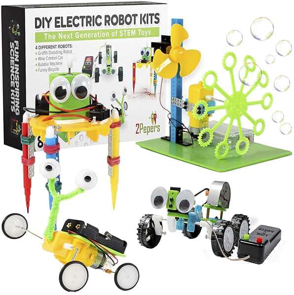 2Pepers Electric Motor Robotic Science Kits for Kids (4-in-1), DIY STEM Toys Kids Science Experiment Kits,Building Educational Robotics Kit for Boys and Girls,Circuit Engineering Science Project Kits - Image 1