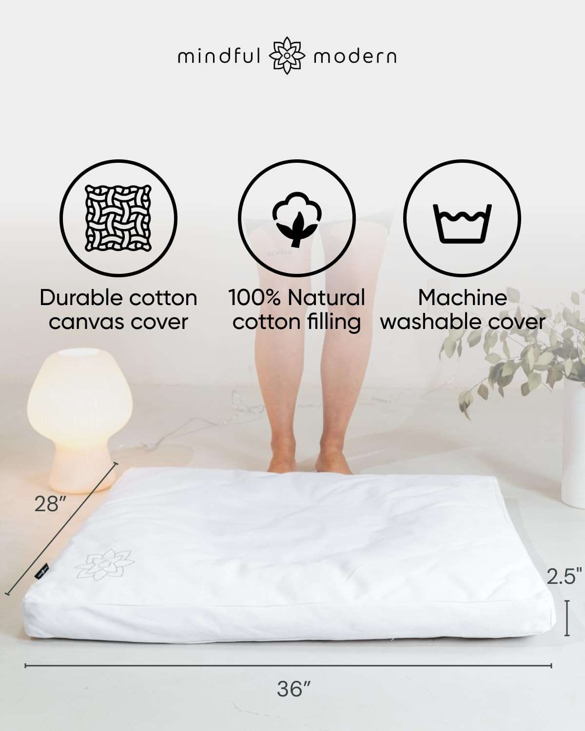 Mindful & Modern Zabuton Meditation Mat - Cotton Filled Yoga and Meditation Pad - Zabuton Meditation Cushion for Kneeling and Sitting Support - Large Rectangular Sitting Floor Pillow for Bench or Zafu - Image 3