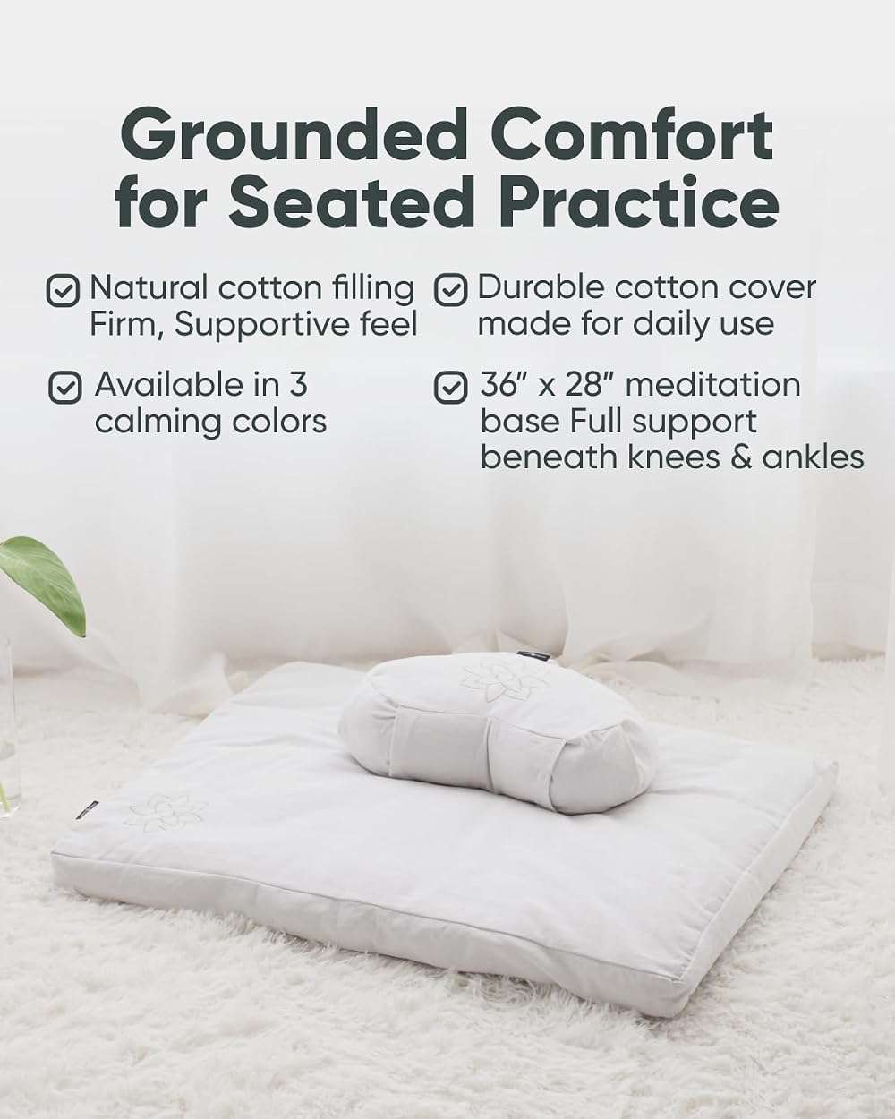 Mindful & Modern Zabuton Meditation Mat - Cotton Filled Yoga and Meditation Pad - Zabuton Meditation Cushion for Kneeling and Sitting Support - Large Rectangular Sitting Floor Pillow for Bench or Zafu - Image 4