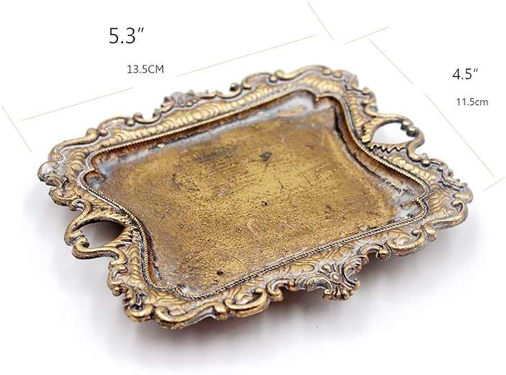 Funly mee Small Antique Trinket Dish Vintage Gold Metal Jewelry Tray, Ring Holder-5.3 x 3.5 x 1.2 inches - Image 3