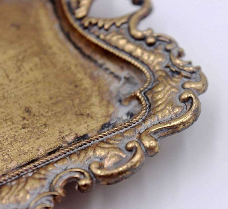 Funly mee Small Antique Trinket Dish Vintage Gold Metal Jewelry Tray, Ring Holder-5.3 x 3.5 x 1.2 inches - Image 7