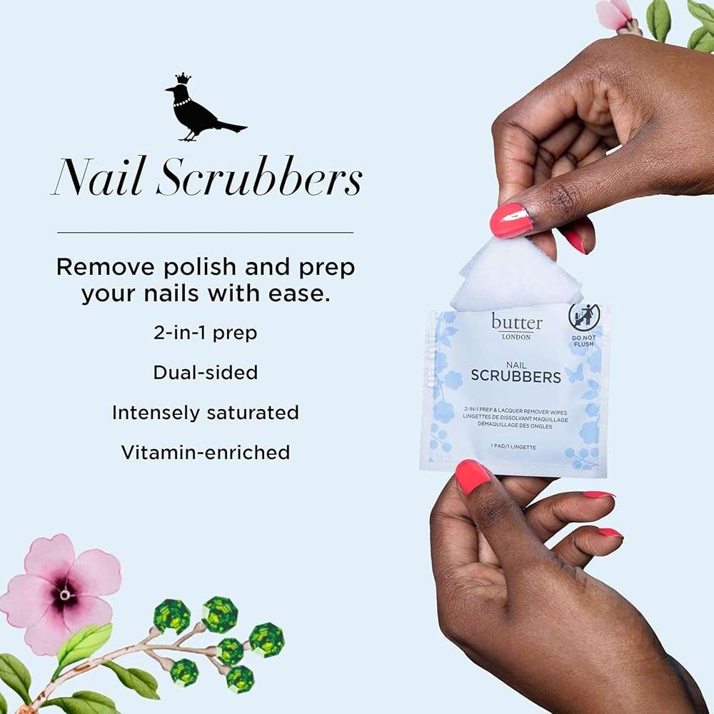 butter LONDON Pre-Soaked Nail Polish Remover Pads, Nail Scrubbers - 2-in-1 Prep & Lacquer Remover Nail Wipes - Gel Fingernail Polish Remover - Cruelty-Free, Paraben-Free, & Gluten-Free - Image 2