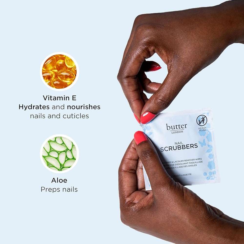 butter LONDON Pre-Soaked Nail Polish Remover Pads, Nail Scrubbers - 2-in-1 Prep & Lacquer Remover Nail Wipes - Gel Fingernail Polish Remover - Cruelty-Free, Paraben-Free, & Gluten-Free - Image 3