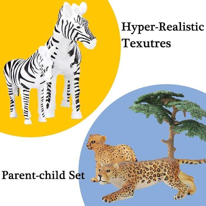 Safari Zoo Animals Figures Toys, 14 Piece Realistic Jungle Animal Figurines, African Wild Plastic Animals with Lion, Elephant Educational Learning Playset for Toddlers, Birthday Gifts Christmas - Image 4