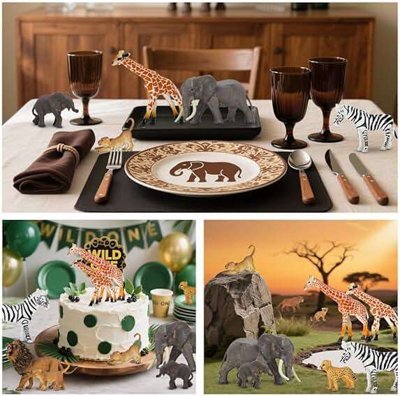 Safari Zoo Animals Figures Toys, 14 Piece Realistic Jungle Animal Figurines, African Wild Plastic Animals with Lion, Elephant Educational Learning Playset for Toddlers, Birthday Gifts Christmas - Image 7