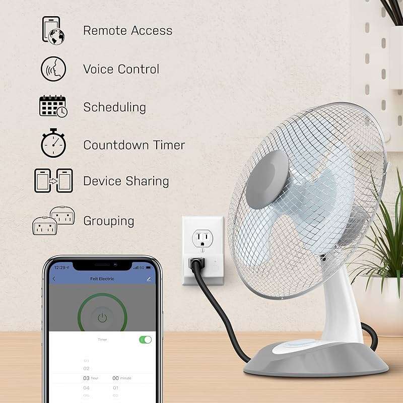 Feit Electric Smart Wi-Fi Plug, Works with Alexa and Google Home, No hub Required, 2.4 Ghz Network Only, Remote Control from Anywhere 15 Amp, Indoor Outlet for Home Appliances - Image 3